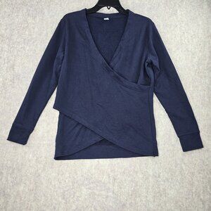 Old Navy Active Navy Blue Asymmetrical Long Sleeve Top Womens Small Cotton Blend